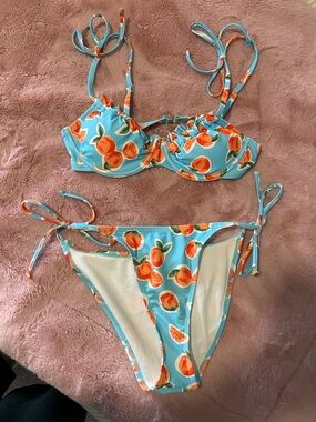 wild fable Blue and Orange Citrus Print Tie-Side Bikini
